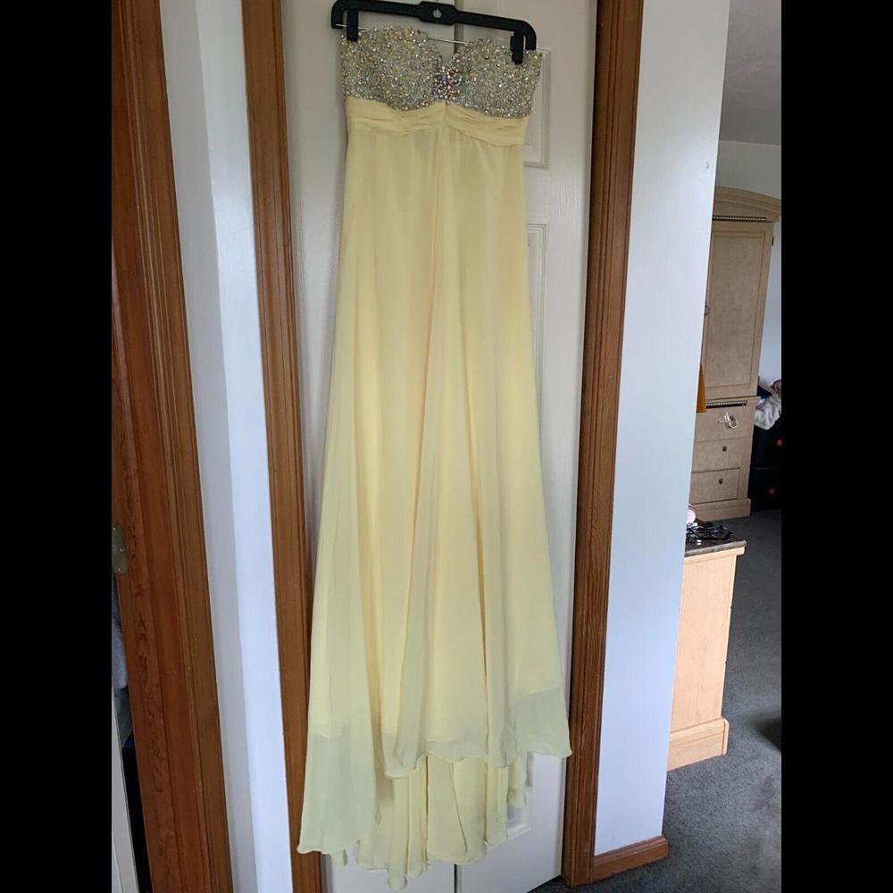 TONY BOWLS PARIS Yellow Gown Size 6 Yellow Strapless Sequin/Silver BeadingJewels